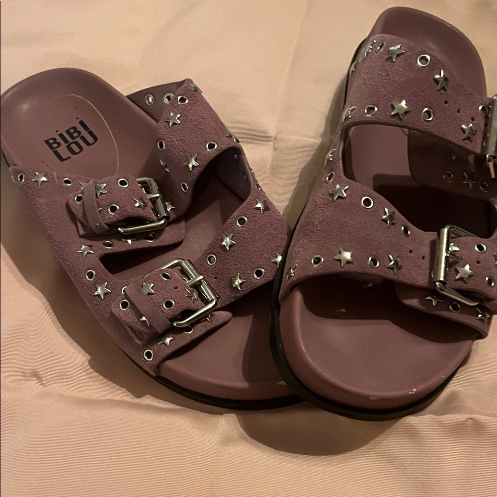 Bibi Lou Women's Dusty Pink Star-Stud Suede Double-Buckle Sandals